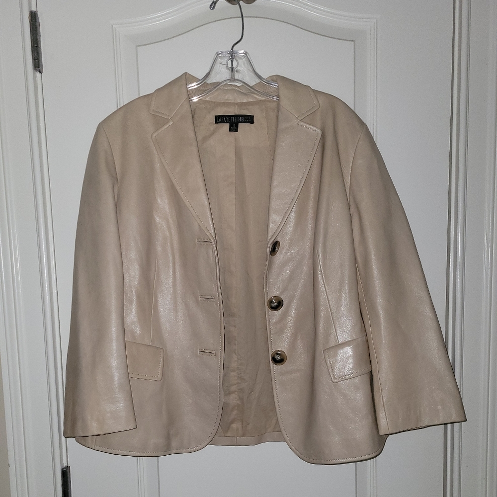 Lafayette 148 Creme Leather Blazer
